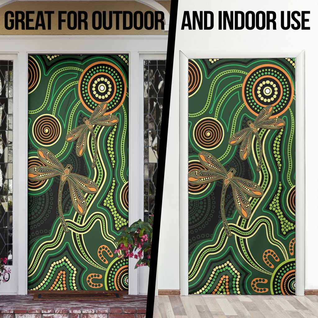 Green Indigenous Dragonfly Australia Door Cover Aboriginal Art - Aussie Hoodie