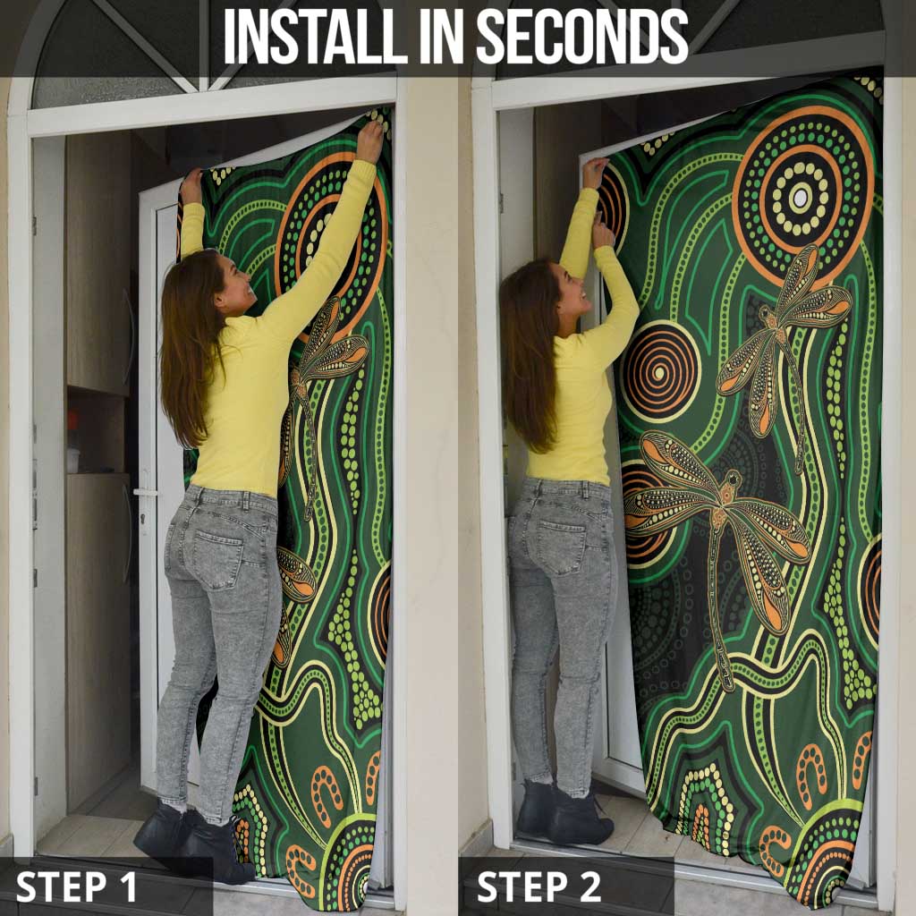 Green Indigenous Dragonfly Australia Door Cover Aboriginal Art - Aussie Hoodie