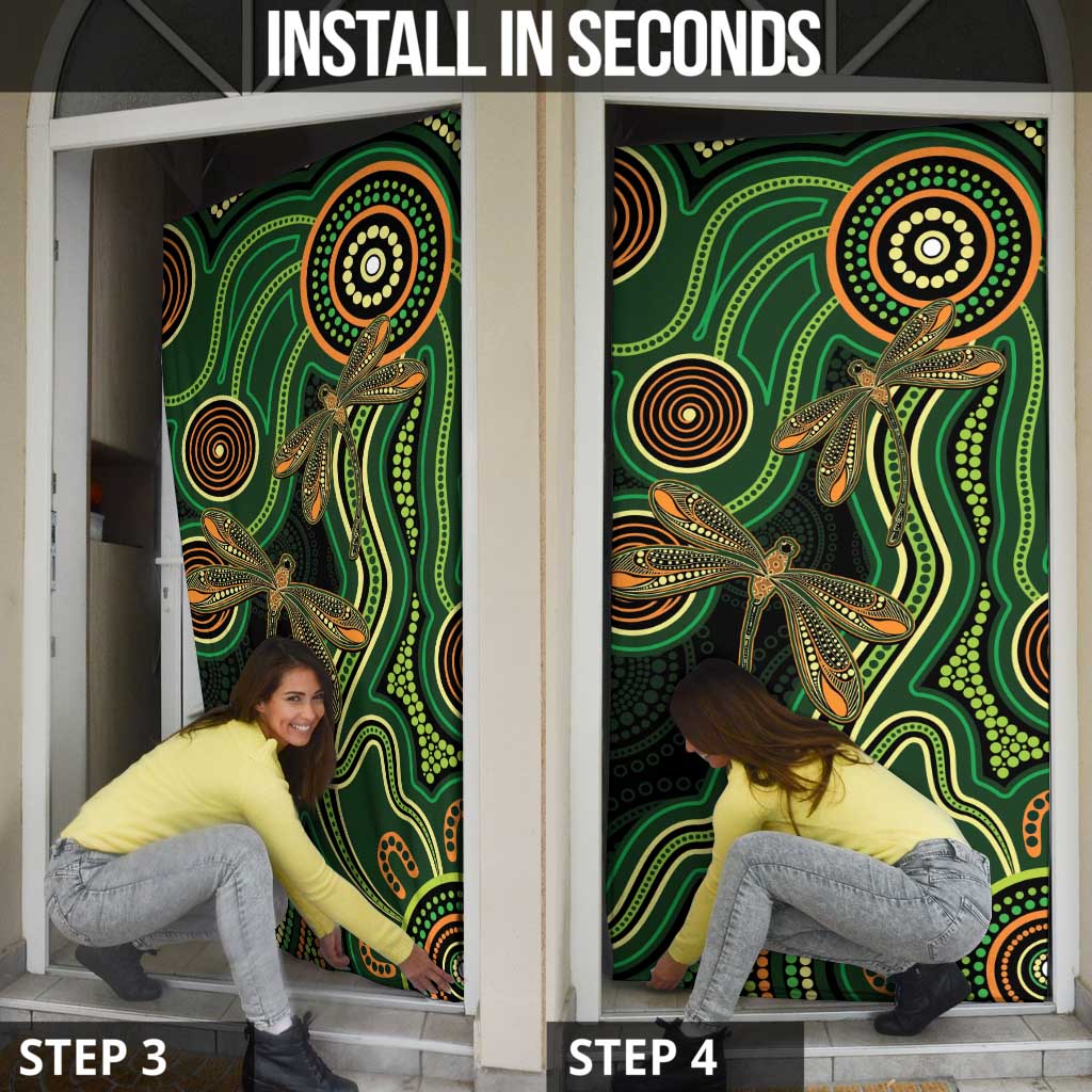 Green Indigenous Dragonfly Australia Door Cover Aboriginal Art - Aussie Hoodie