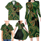 Green Indigenous Dragonfly Australia Family Matching Long Sleeve Bodycon Dress and Hawaiian Shirt Aboriginal Art - Aussie Hoodie