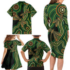 Green Indigenous Dragonfly Australia Family Matching Long Sleeve Bodycon Dress and Hawaiian Shirt Aboriginal Art - Aussie Hoodie