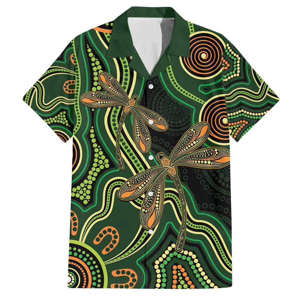 Green Indigenous Dragonfly Australia Family Matching Long Sleeve Bodycon Dress and Hawaiian Shirt Aboriginal Art - Aussie Hoodie