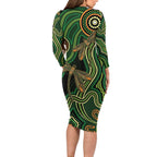 Green Indigenous Dragonfly Australia Family Matching Long Sleeve Bodycon Dress and Hawaiian Shirt Aboriginal Art - Aussie Hoodie