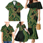 Green Indigenous Dragonfly Australia Family Matching Mermaid Dress and Hawaiian Shirt Aboriginal Art - Aussie Hoodie