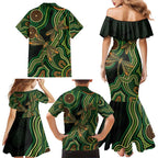 Green Indigenous Dragonfly Australia Family Matching Mermaid Dress and Hawaiian Shirt Aboriginal Art - Aussie Hoodie