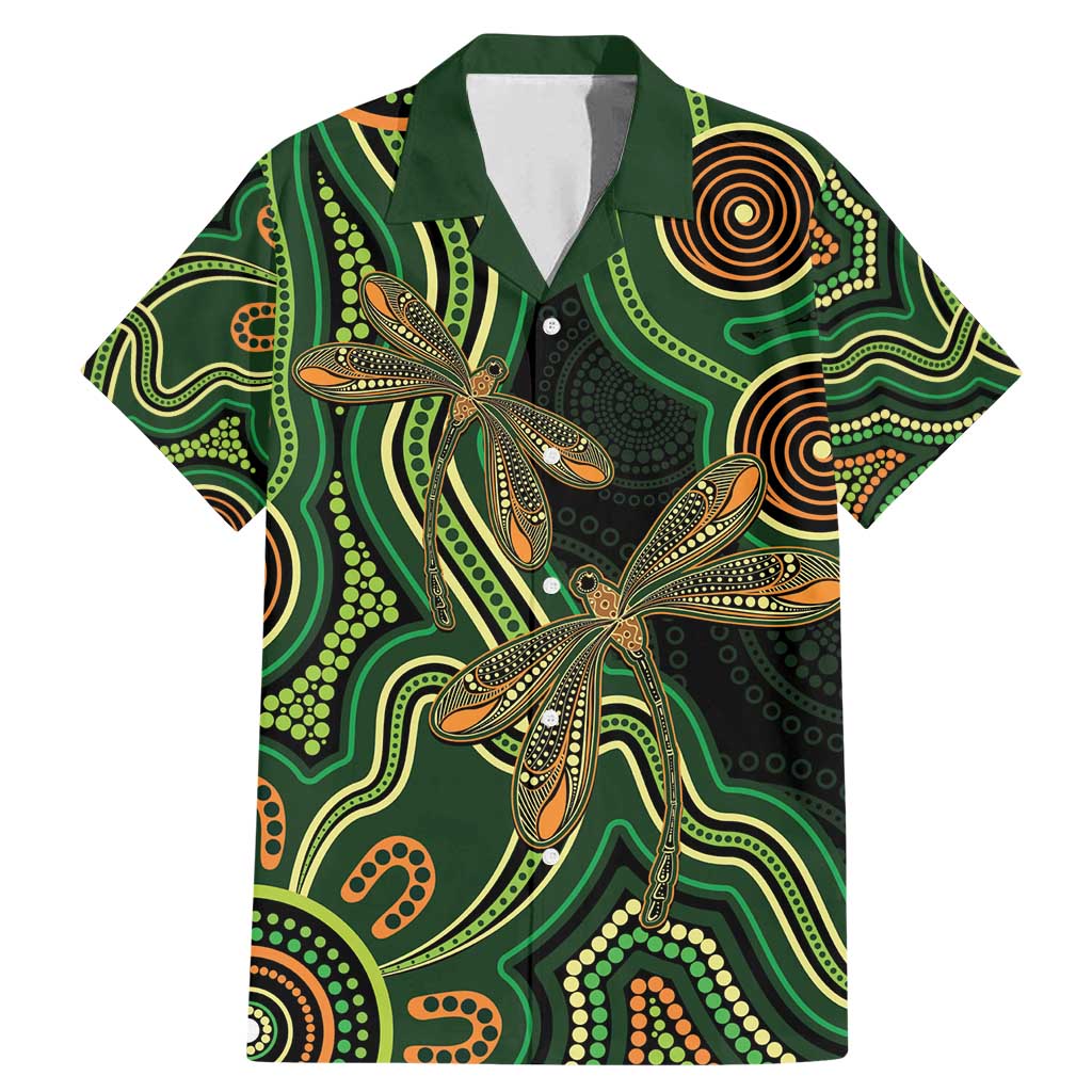 Green Indigenous Dragonfly Australia Family Matching Mermaid Dress and Hawaiian Shirt Aboriginal Art - Aussie Hoodie
