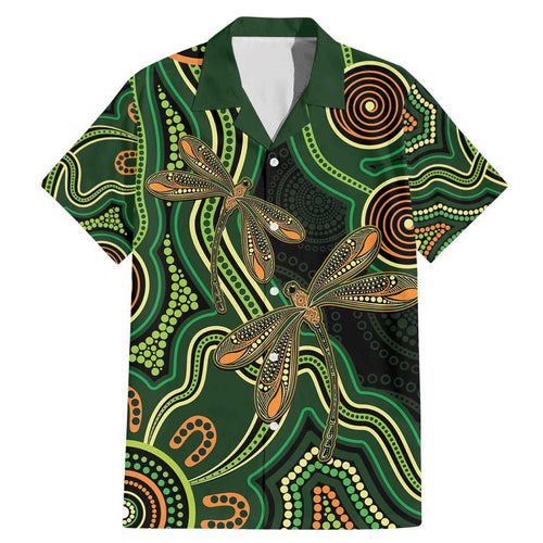 Green Indigenous Dragonfly Australia Family Matching Mermaid Dress and Hawaiian Shirt Aboriginal Art - Aussie Hoodie