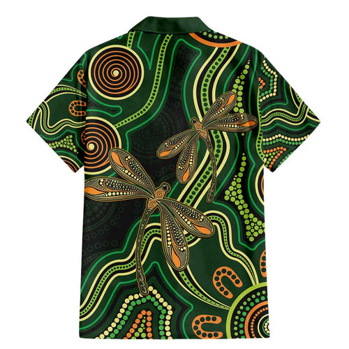 Green Indigenous Dragonfly Australia Family Matching Mermaid Dress and Hawaiian Shirt Aboriginal Art - Aussie Hoodie