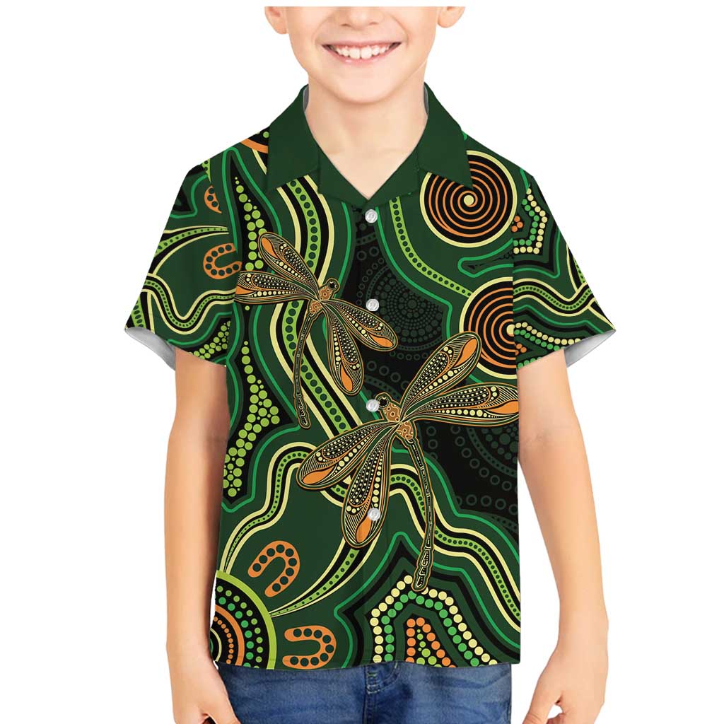 Green Indigenous Dragonfly Australia Family Matching Mermaid Dress and Hawaiian Shirt Aboriginal Art - Aussie Hoodie