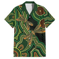 Green Indigenous Dragonfly Australia Family Matching Off The Shoulder Long Sleeve Dress and Hawaiian Shirt Aboriginal Art - Aussie Hoodie