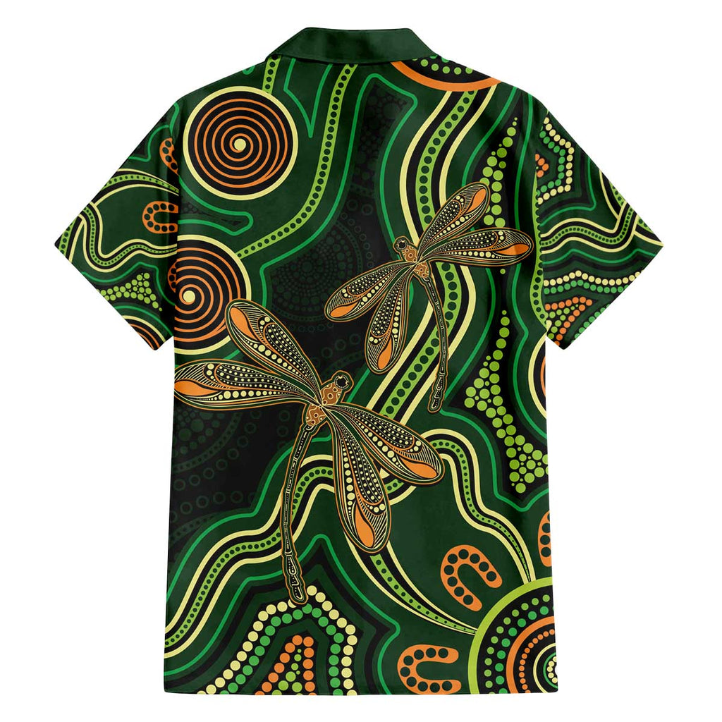 Green Indigenous Dragonfly Australia Family Matching Off The Shoulder Long Sleeve Dress and Hawaiian Shirt Aboriginal Art - Aussie Hoodie