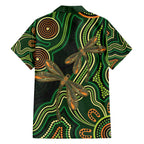 Green Indigenous Dragonfly Australia Family Matching Off The Shoulder Long Sleeve Dress and Hawaiian Shirt Aboriginal Art - Aussie Hoodie