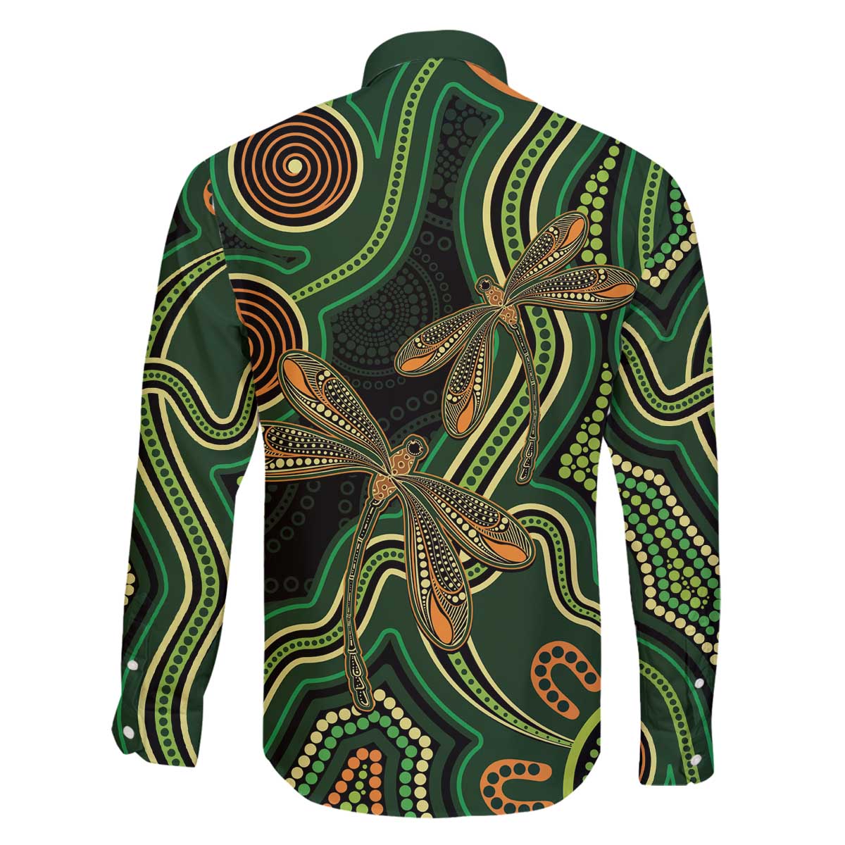 Green Indigenous Dragonfly Australia Family Matching Off The Shoulder Long Sleeve Dress and Hawaiian Shirt Aboriginal Art - Aussie Hoodie