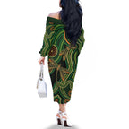 Green Indigenous Dragonfly Australia Family Matching Off The Shoulder Long Sleeve Dress and Hawaiian Shirt Aboriginal Art - Aussie Hoodie