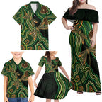 Green Indigenous Dragonfly Australia Family Matching Off Shoulder Maxi Dress and Hawaiian Shirt Aboriginal Art - Aussie Hoodie