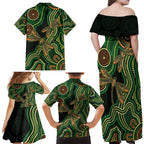 Green Indigenous Dragonfly Australia Family Matching Off Shoulder Maxi Dress and Hawaiian Shirt Aboriginal Art - Aussie Hoodie