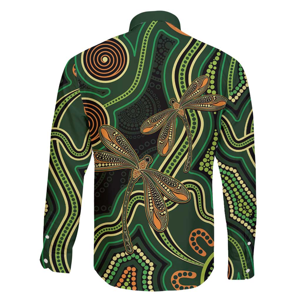Green Indigenous Dragonfly Australia Family Matching Off Shoulder Maxi Dress and Hawaiian Shirt Aboriginal Art - Aussie Hoodie