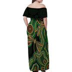 Green Indigenous Dragonfly Australia Family Matching Off Shoulder Maxi Dress and Hawaiian Shirt Aboriginal Art - Aussie Hoodie