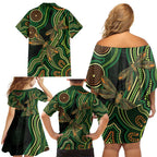 Green Indigenous Dragonfly Australia Family Matching Off Shoulder Short Dress and Hawaiian Shirt Aboriginal Art - Aussie Hoodie