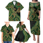Green Indigenous Dragonfly Australia Family Matching Puletasi and Hawaiian Shirt Aboriginal Art - Aussie Hoodie