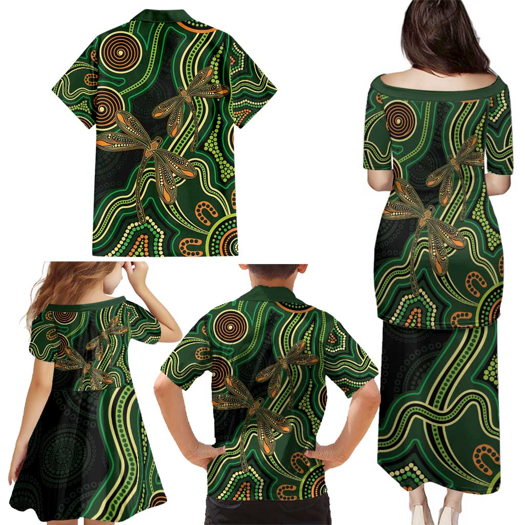 Green Indigenous Dragonfly Australia Family Matching Puletasi and Hawaiian Shirt Aboriginal Art - Aussie Hoodie