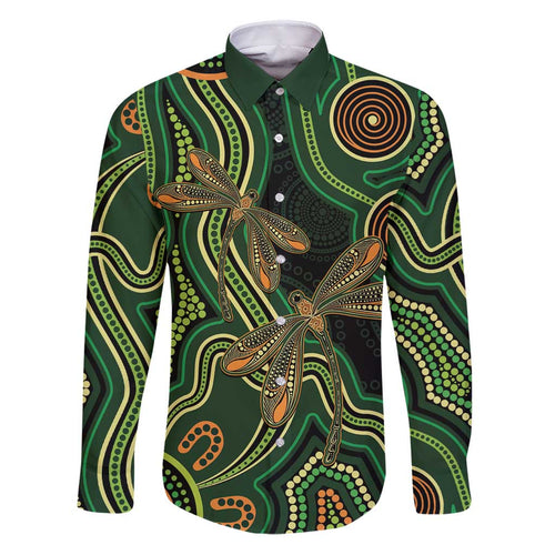 Green Indigenous Dragonfly Australia Family Matching Puletasi and Hawaiian Shirt Aboriginal Art - Aussie Hoodie
