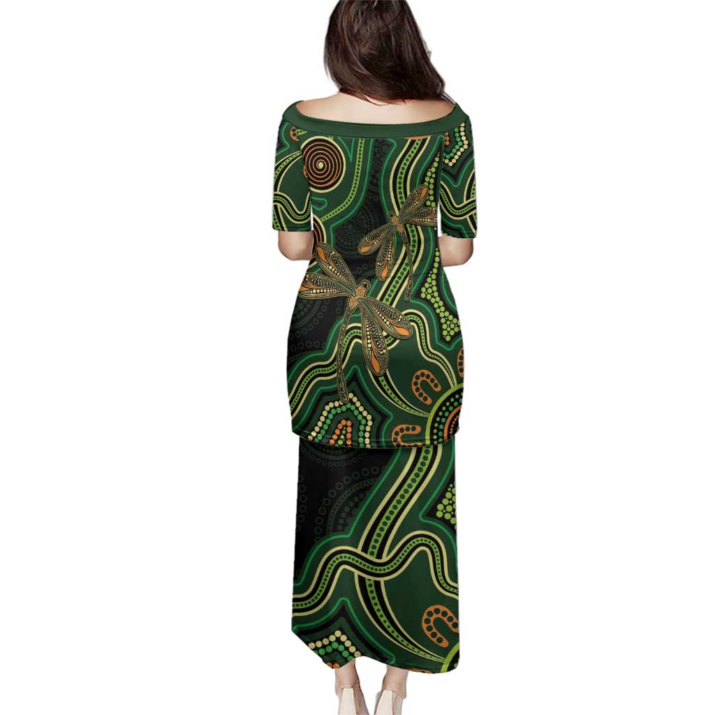 Green Indigenous Dragonfly Australia Family Matching Puletasi and Hawaiian Shirt Aboriginal Art - Aussie Hoodie