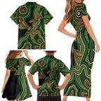 Green Indigenous Dragonfly Australia Family Matching Short Sleeve Bodycon Dress and Hawaiian Shirt Aboriginal Art - Aussie Hoodie
