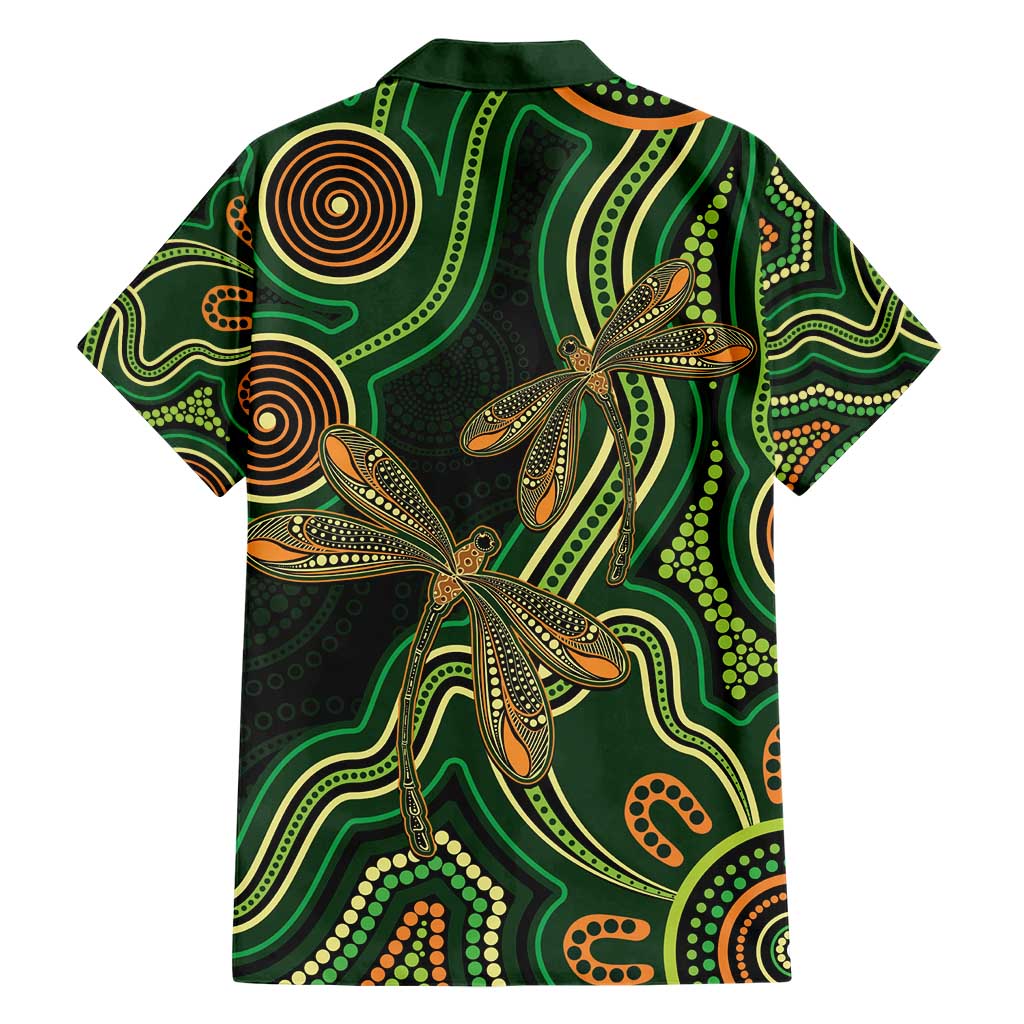 Green Indigenous Dragonfly Australia Family Matching Short Sleeve Bodycon Dress and Hawaiian Shirt Aboriginal Art - Aussie Hoodie