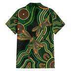 Green Indigenous Dragonfly Australia Family Matching Short Sleeve Bodycon Dress and Hawaiian Shirt Aboriginal Art - Aussie Hoodie