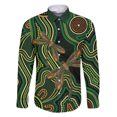 Green Indigenous Dragonfly Australia Family Matching Short Sleeve Bodycon Dress and Hawaiian Shirt Aboriginal Art - Aussie Hoodie