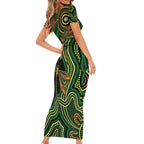 Green Indigenous Dragonfly Australia Family Matching Short Sleeve Bodycon Dress and Hawaiian Shirt Aboriginal Art - Aussie Hoodie