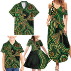 Green Indigenous Dragonfly Australia Family Matching Summer Maxi Dress and Hawaiian Shirt Aboriginal Art - Aussie Hoodie