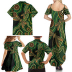 Green Indigenous Dragonfly Australia Family Matching Summer Maxi Dress and Hawaiian Shirt Aboriginal Art - Aussie Hoodie