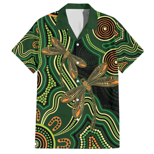 Green Indigenous Dragonfly Australia Family Matching Summer Maxi Dress and Hawaiian Shirt Aboriginal Art - Aussie Hoodie