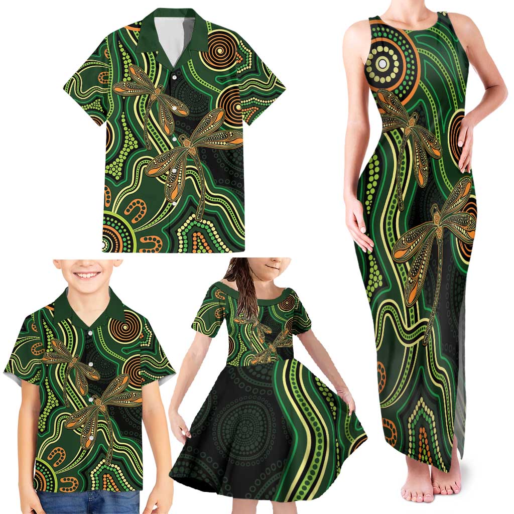 Green Indigenous Dragonfly Australia Family Matching Tank Maxi Dress and Hawaiian Shirt Aboriginal Art - Aussie Hoodie