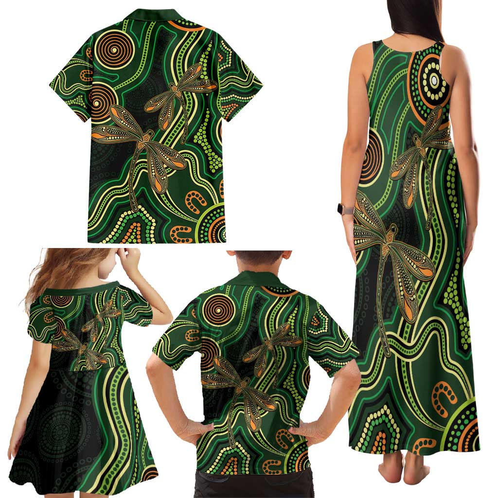 Green Indigenous Dragonfly Australia Family Matching Tank Maxi Dress and Hawaiian Shirt Aboriginal Art - Aussie Hoodie