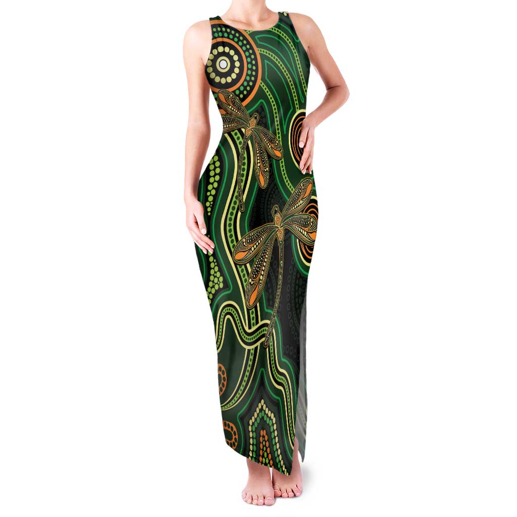 Green Indigenous Dragonfly Australia Family Matching Tank Maxi Dress and Hawaiian Shirt Aboriginal Art - Aussie Hoodie