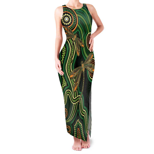 Green Indigenous Dragonfly Australia Family Matching Tank Maxi Dress and Hawaiian Shirt Aboriginal Art - Aussie Hoodie