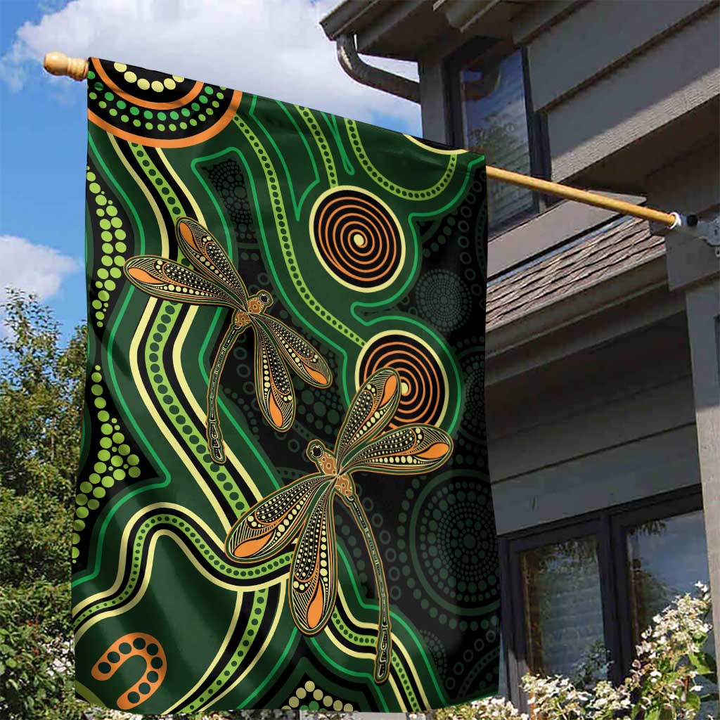Green Indigenous Dragonfly Australia Garden Flag Aboriginal Art - Aussie Hoodie