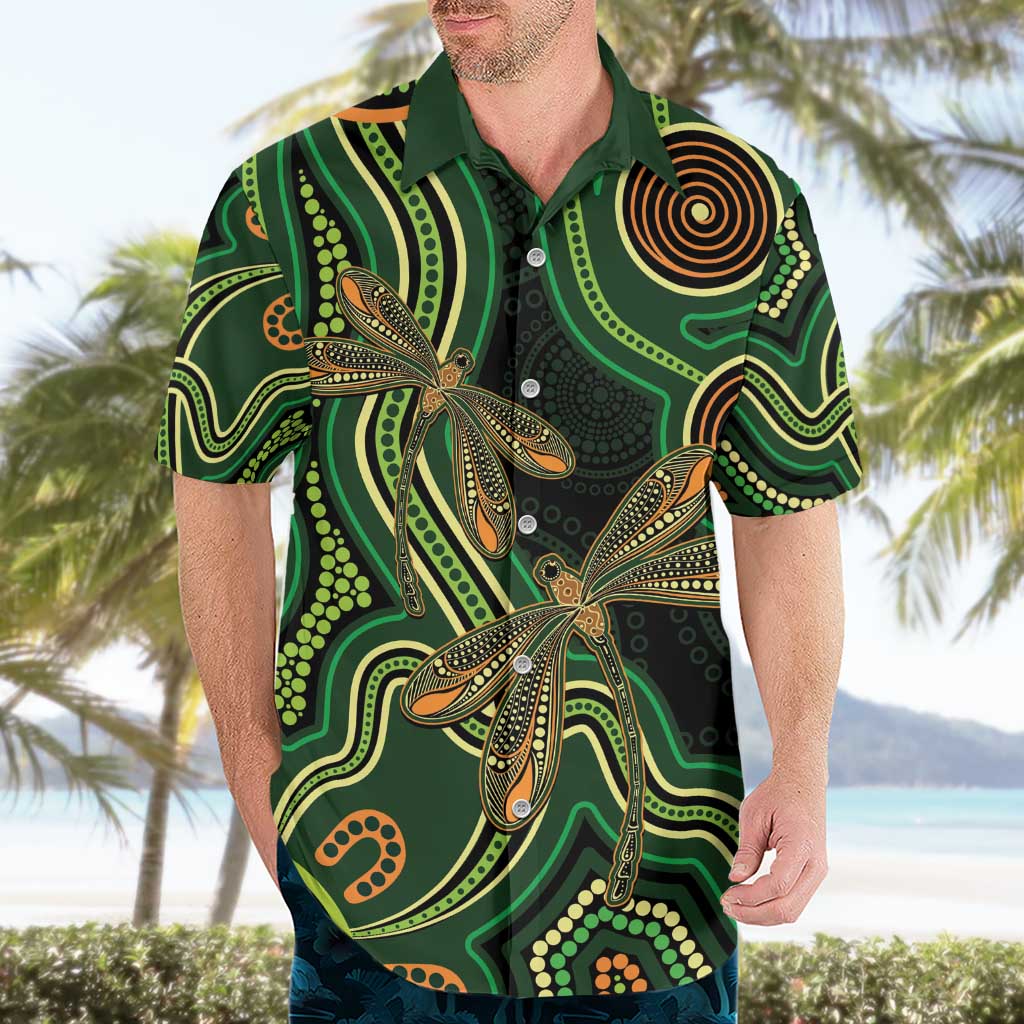 Green Indigenous Dragonfly Australia Hawaiian Shirt Aboriginal Art - Aussie Hoodie