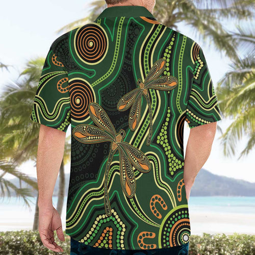 Green Indigenous Dragonfly Australia Hawaiian Shirt Aboriginal Art - Aussie Hoodie
