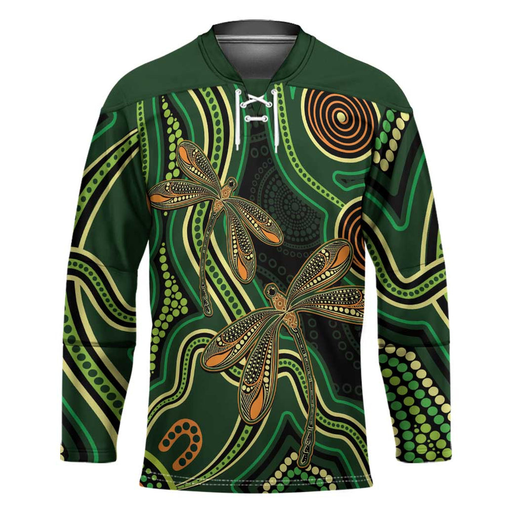 Green Indigenous Dragonfly Australia Hockey Jersey Aboriginal Art - Aussie Hoodie
