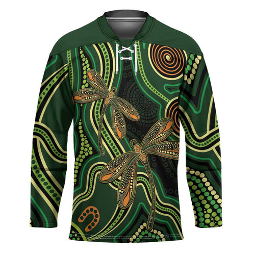 Green Indigenous Dragonfly Australia Hockey Jersey Aboriginal Art - Aussie Hoodie