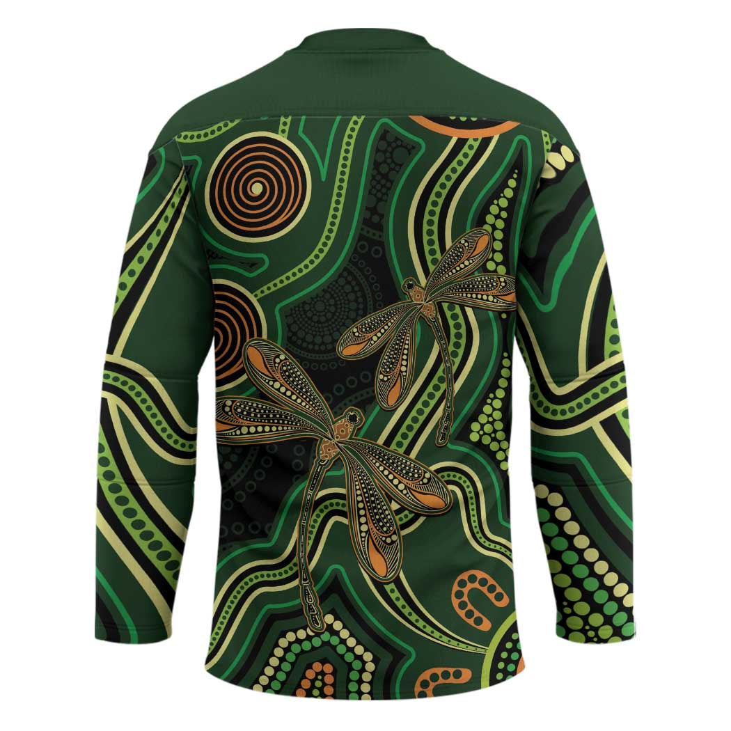 Green Indigenous Dragonfly Australia Hockey Jersey Aboriginal Art - Aussie Hoodie