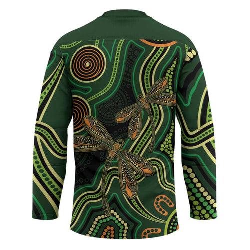 Green Indigenous Dragonfly Australia Hockey Jersey Aboriginal Art - Aussie Hoodie