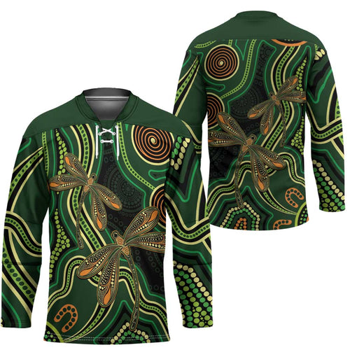 Green Indigenous Dragonfly Australia Hockey Jersey Aboriginal Art - Aussie Hoodie