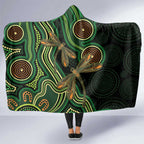 Green Indigenous Dragonfly Australia Hooded Blanket Aboriginal Art - Aussie Hoodie