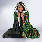 Green Indigenous Dragonfly Australia Hooded Blanket Aboriginal Art - Aussie Hoodie