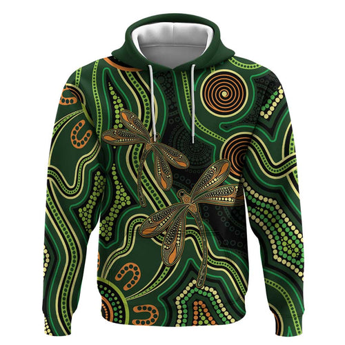 Green Indigenous Dragonfly Australia Hoodie Aboriginal Art - Aussie Hoodie